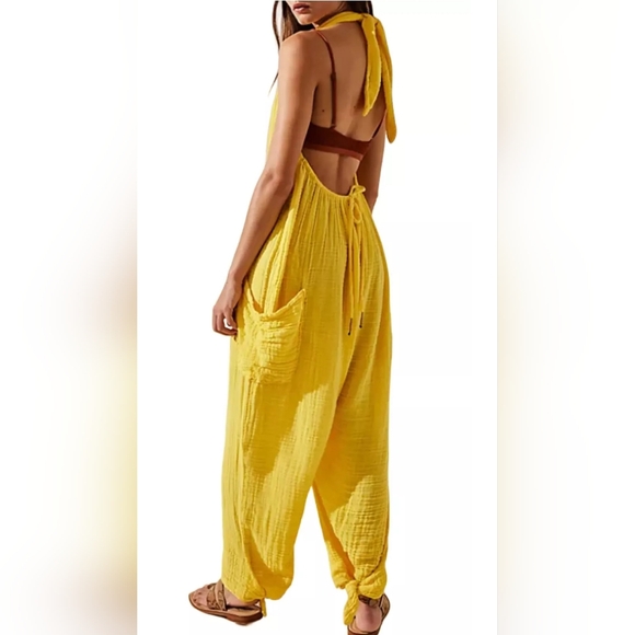 Free People Knot It Up Low-Back Jumpsuit/Yellow - Picture 2 of 4